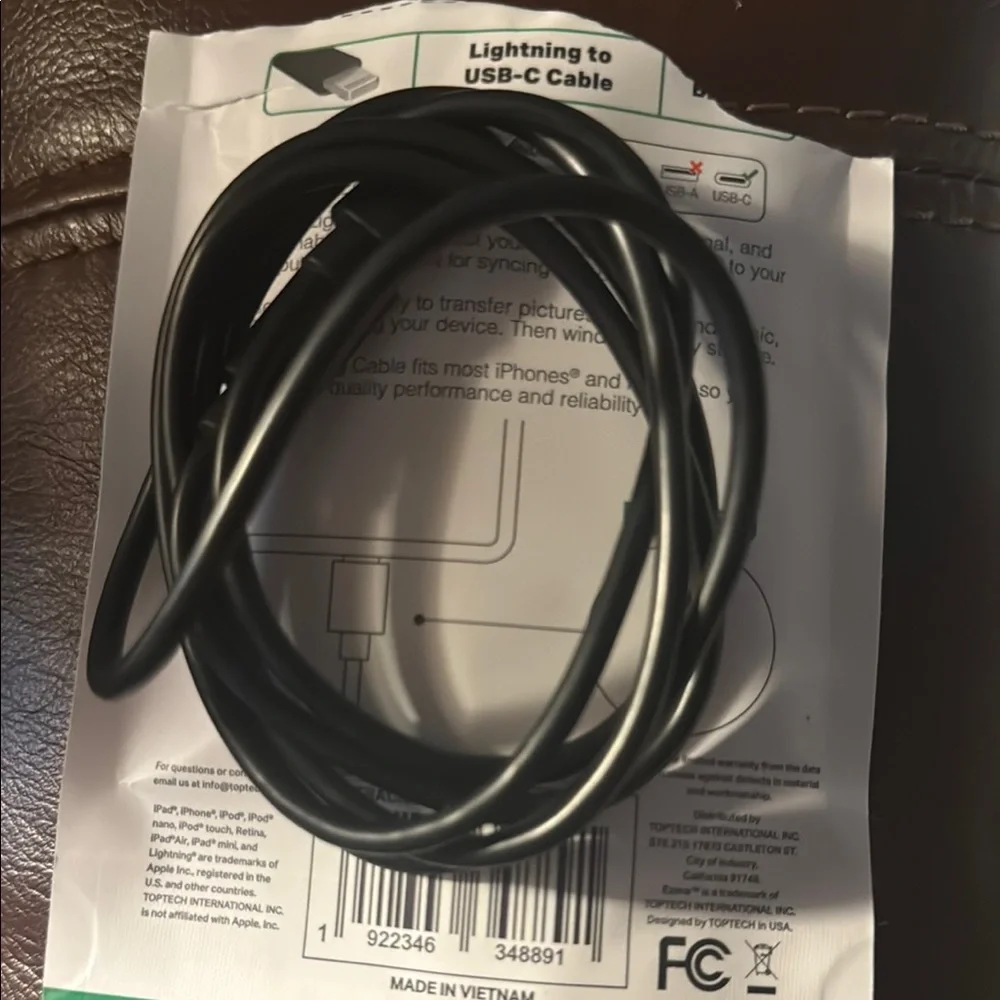 Black USB-C to Lightning Cable for Apple Devices